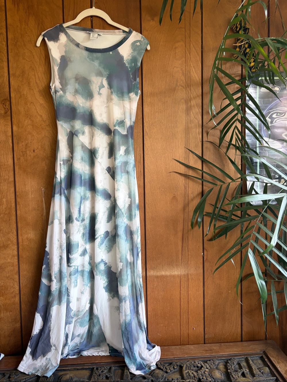 Rachel Zoe Teal, Navy & White Watercolor Maxi Dress